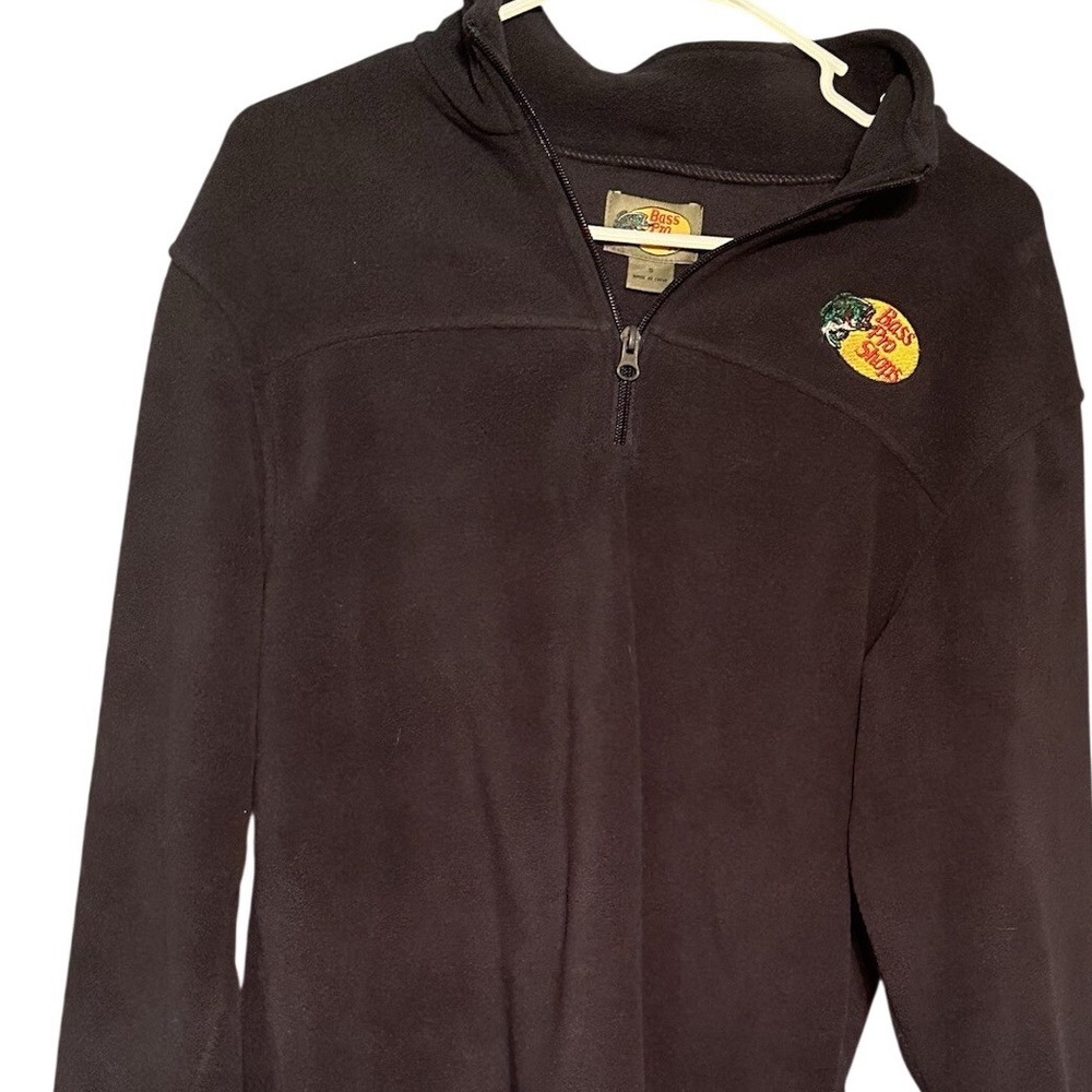 Bass Pro Shops Mens Black Fleece Quarter Zip Pullover Sweater Small Logo